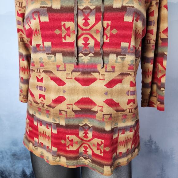 Vintage Chaps Denim Lace Up Western / Aztec Print 3/4 Top | Women's 1X - Picture 4 of 12